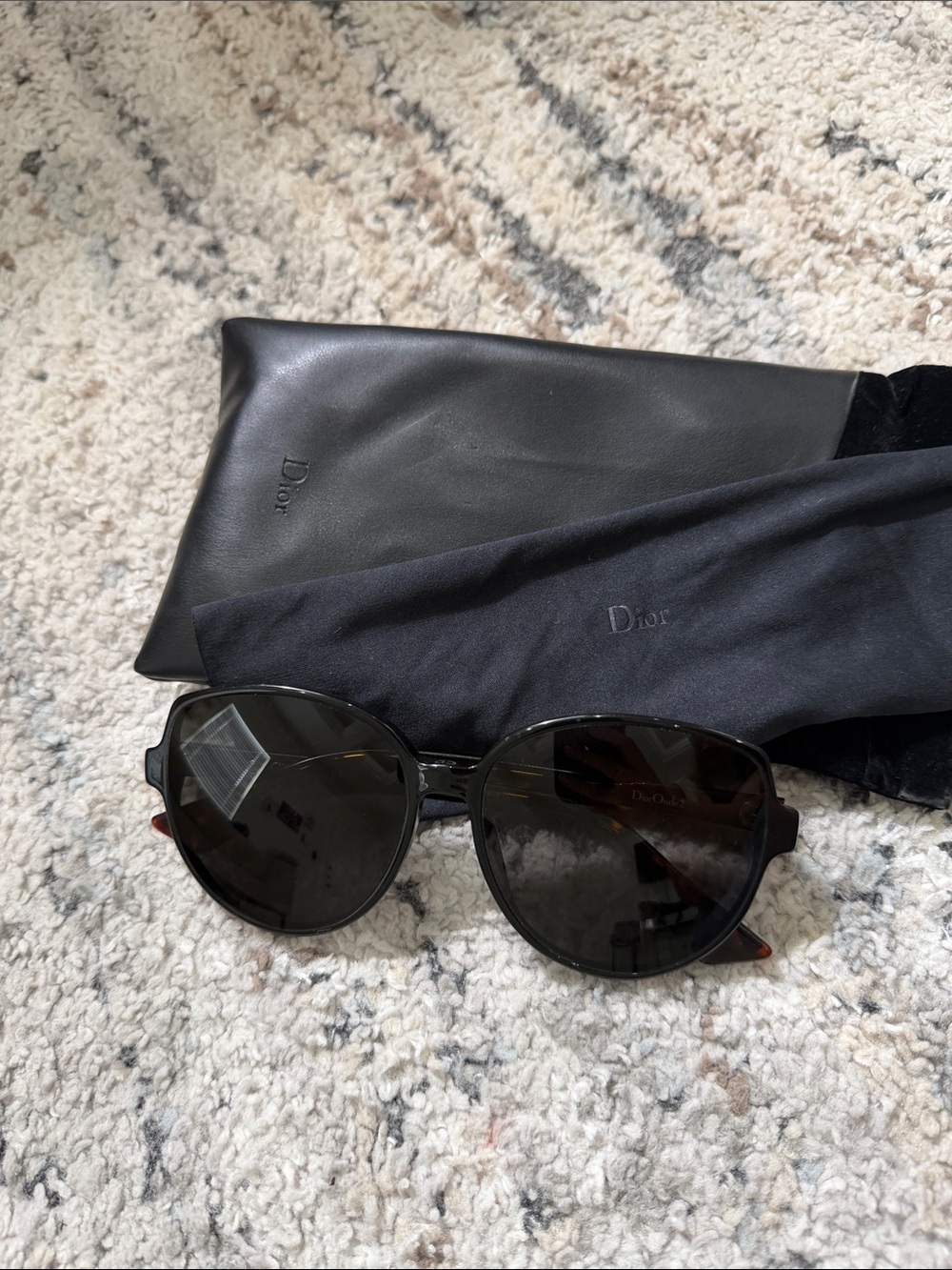 Dior Black Round Frame Sunglasses with Dark Lenses